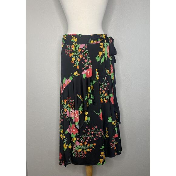 CABI Black Midnight Flowers Drama Wrap Midi Skirt Size Medium Modest #5700 - Picture 4 of 10